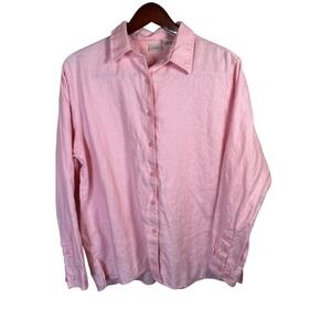 L.L.Bean Womens Pink Linen Button Down Long Sz XL Relaxed Casual Flowy Lagenlook